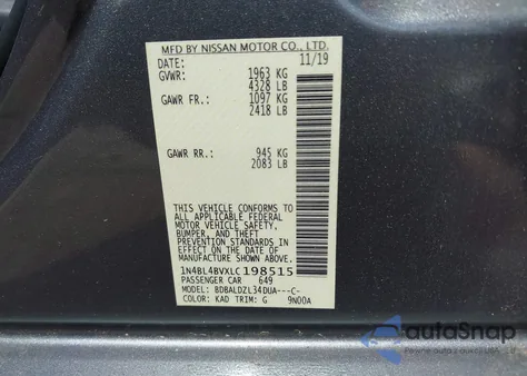 2020 Nissan Altima S Fwd из США, поврежденный, VIN 1N4BL4BVXLC198515